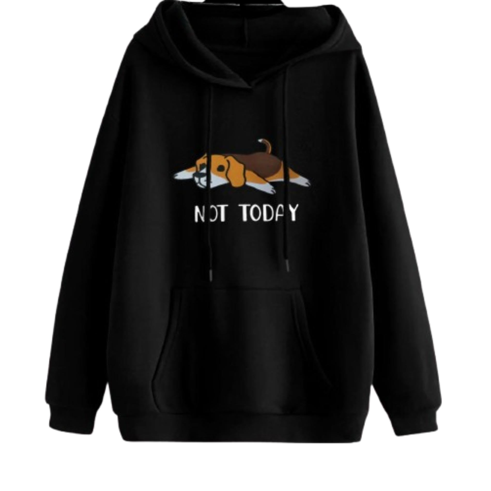 drijha Funny Dog Print Black Hoodie for Women & Men Casual Oversized Pullover Sweatshirt with Pockets Hoodie for Teens, Girls, Boys, Unisex Dog Lover Gift | 1 PCS-picture-48