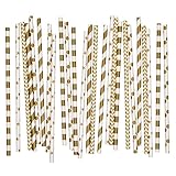 Salong Papierstrohhalme | Papiertrinkhalme | Party-Trinkhalme aus Papier in vielen Farben | Party-Strohhalme | Papier-Trinkhalme | Papptrinkhalme | Gold | 25 Stück