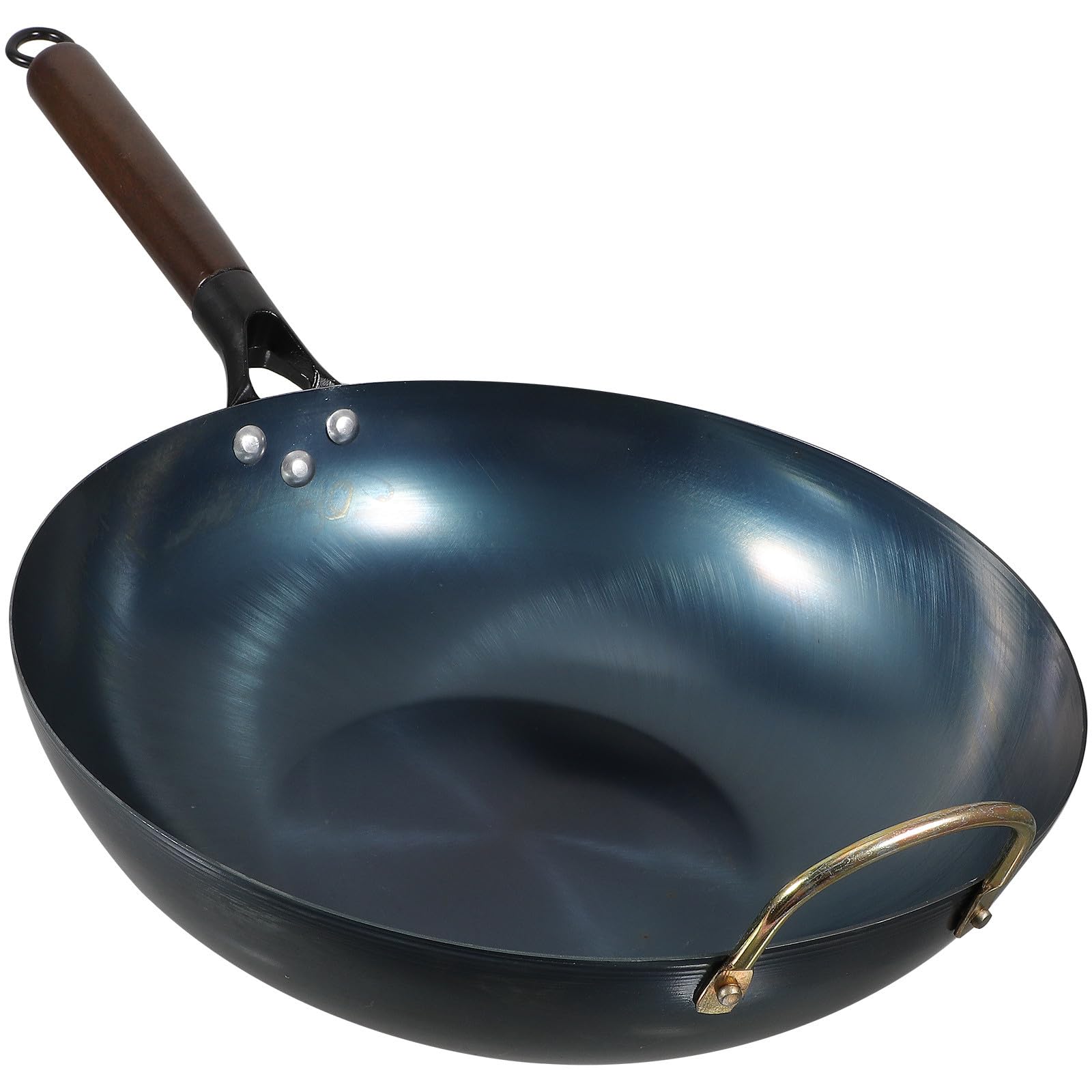 Wok in Ferro Tradizionale Nero Multiuso per Fornelli a Gas Manico in Legno Facile da Pulire per Barbecue e Cucina Casalinga