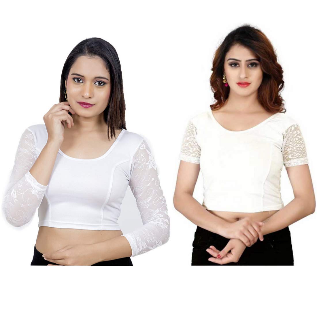 Life WinStretchable Blouse 28 to 46 Size Cotton Lycra Black for Women Pack of 2 Combo