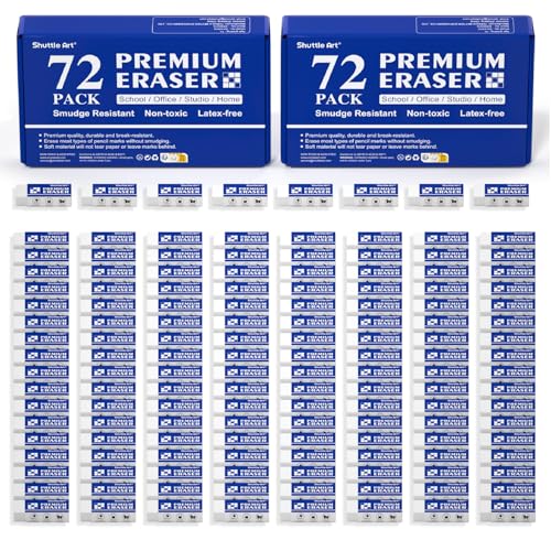 Image of Erasers, Shuttle Art 144 Pack Premium Eraser Bulk, White Erasers Classroom Set for Kids Teachers as School and Office Supplies