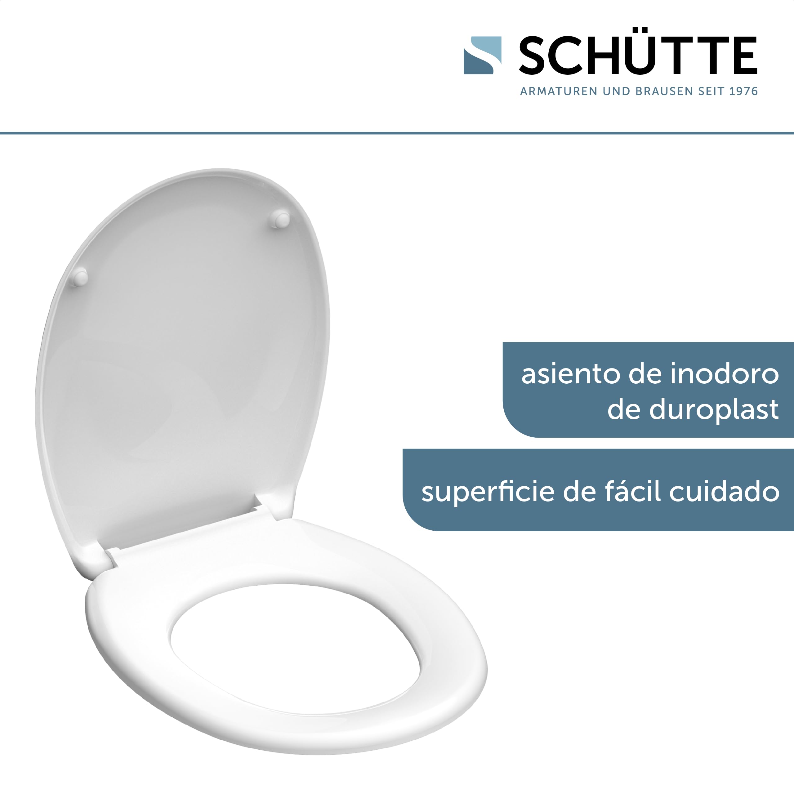 SCHÜTTE Asiento de inodoro sin descenso automático, tapa de inodoro con bisagras metálicas, Duroplástico resistente a los arañazos, tapa y asiento de inodoro con carga máxima de 150 kg, tamaño