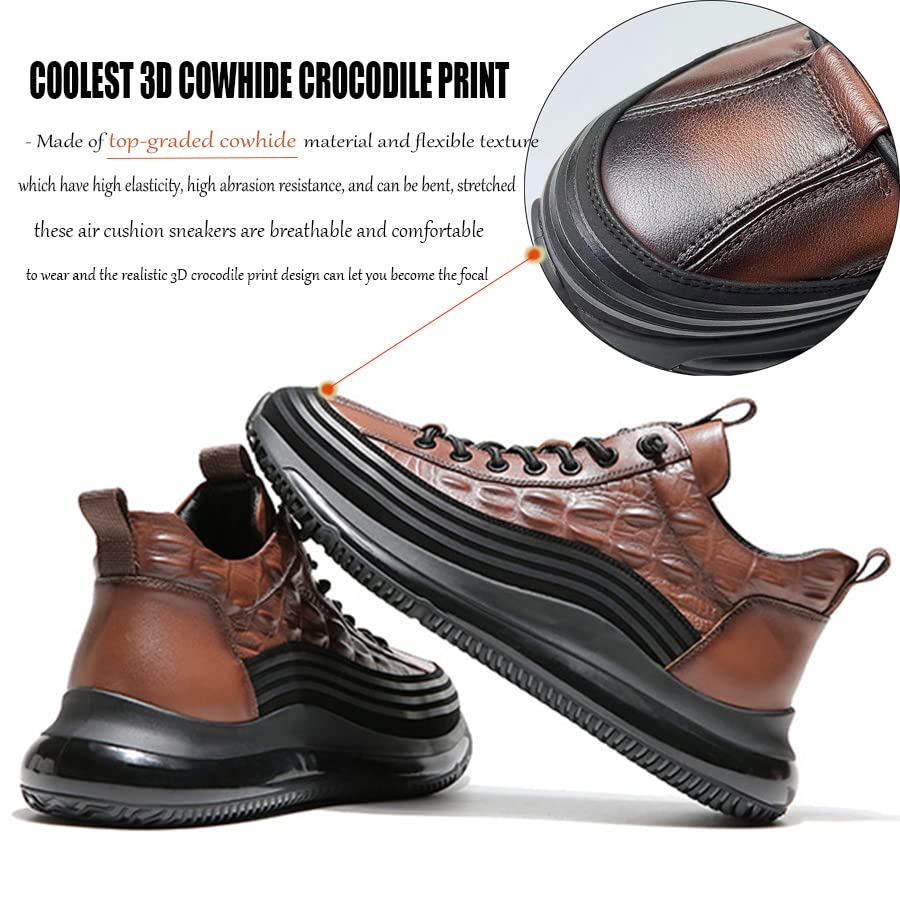 Men's Cowhide Animal Print Sneakers Air Cushion Elastic High-Top Soft Leather Height Lifting Non-Slip Lace Up Casual Shoes2