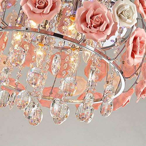 Botaidahong Pink Chandelier Crystal Ceiling Light Fixtures Flush Mount Ceramic Rose Flowers Hanging Light With Adjustable Chain Pendant Lighting Dia 20Inch For Livingroom Bedroom Kitchen Girls Room thumb #5