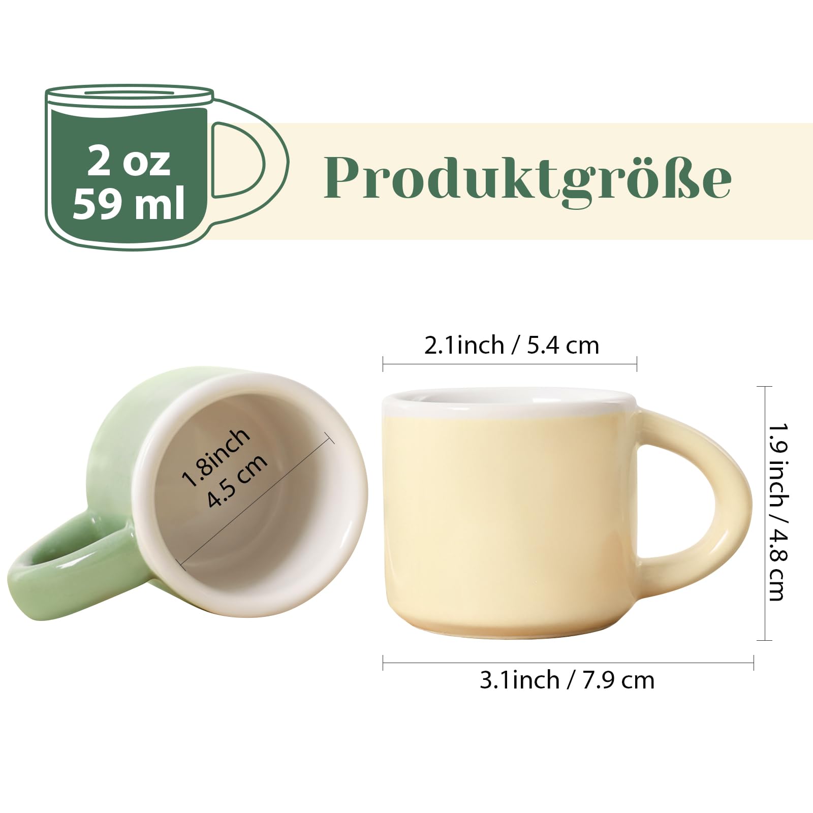 Espressotassen Mini Kaffeetassen Set 4 x 43 ml, Dickwandige Espressotassen mit Henkel für Mokka, Kaffee, Tee & Milch – Buntes Set in Soft Neutral Tones