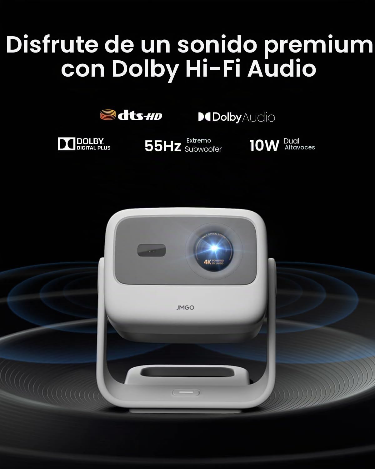 JMGO N1S 4K Proyector Portatil, Triple Laser, 1700 ISO Lumens, Gimbal Instantáneo Autofocus, Google TV, Netflix, 110% BT.2020, HDR10, Audio Dolby 10W, BLU-Ray 3D, 200" para Exterior, Gaming, Fiestas