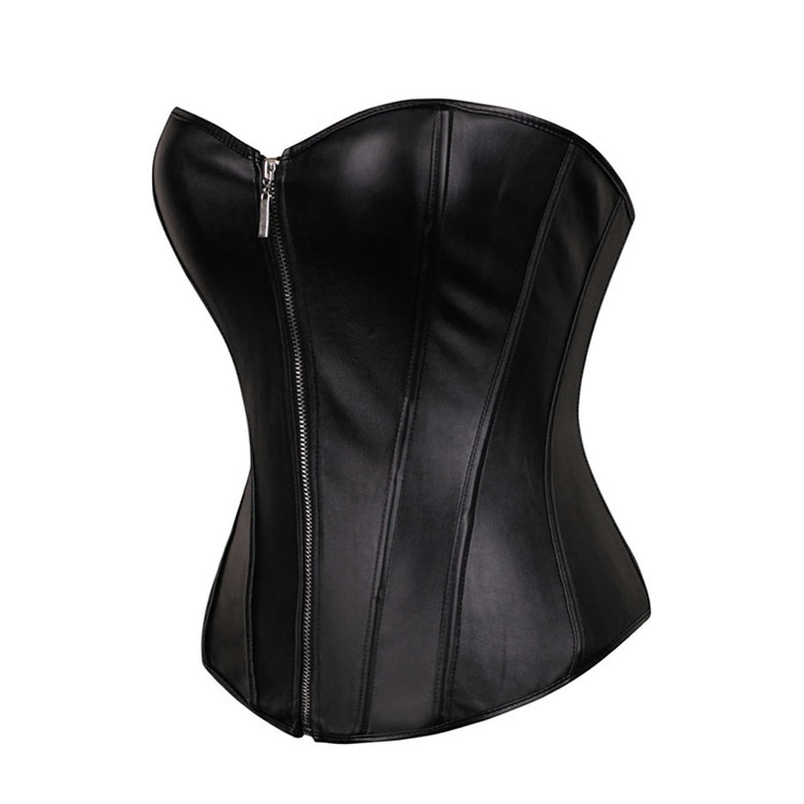 Corsetto Donna Corsetti E Bustier Donna Corsetti in Pelle con Cerniera Forma Corpo in Stile Punk con Lacci Stretti Corsetti in Acciaio Disossato-Nero-M