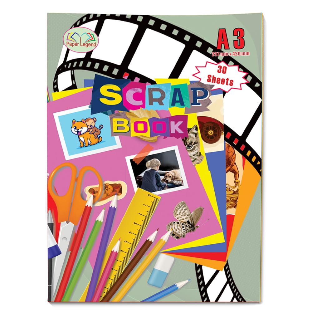 M1ss Assorted Staple Bound Scrapbooks 30 Colour Sheets, For Children Kids And Adults - Family Photo Album Cutting Card Making Create Art Craft Activity Scrap Card Book (A3) (1)