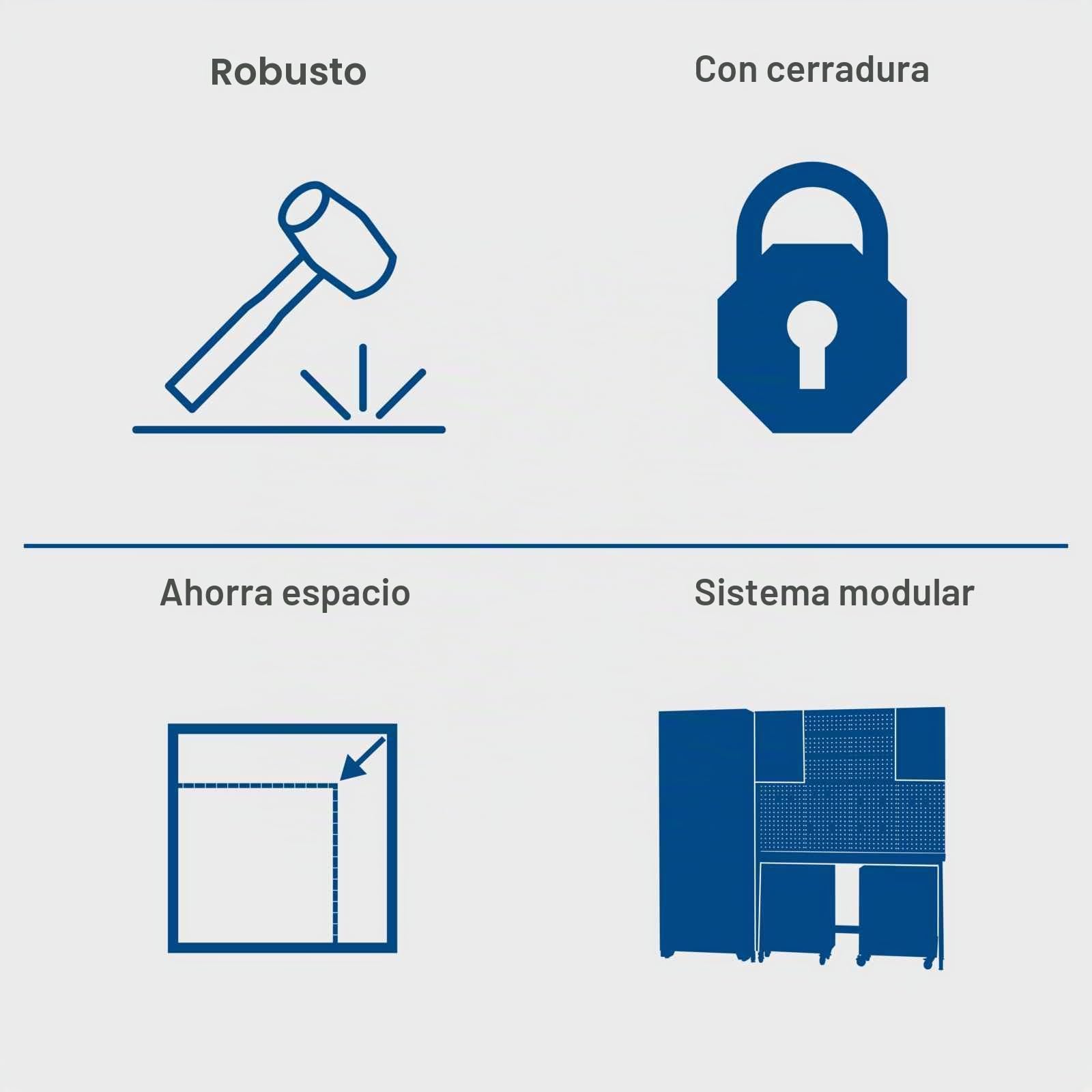Scheppach GWS08 - Sistema modular para taller, armario de herramientas, armario con cerradura, armario alto, pared perforada, 12 ganchos, banco de trabajo, 2 carros de taller