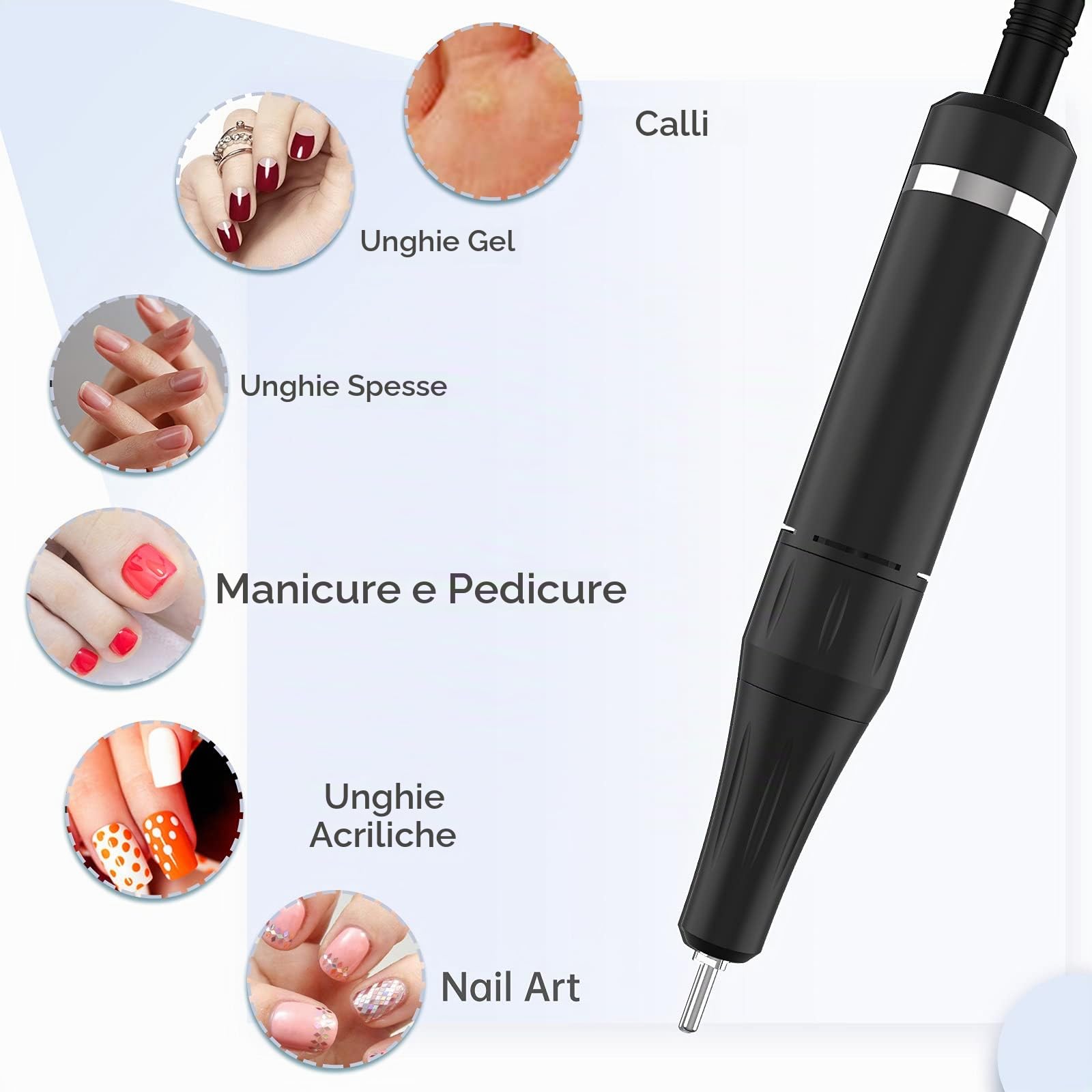 Delanie Fresa per Unghie Professionale 35000 Giri, Trapano Elettrico Ricaricabile per Unghie, Fresa Portatile per Unghie Semipermanente, Manicure e Pedicure, Adatta a Casa e Salone, Nero