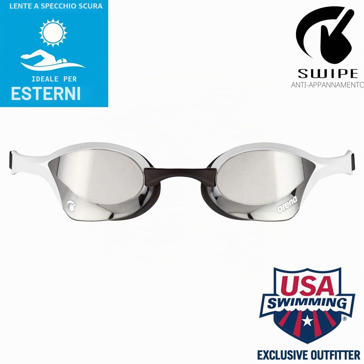 ARENA Cobra Ultra Swipe Mr, Occhialini Unisex Adulto, Silver-White, Tu & Antifospray Swim, Spray Anti Appannamento Istantaneo Per Occhialini Unisex Adulto, Trasparente (Transparent), Taglia Unica