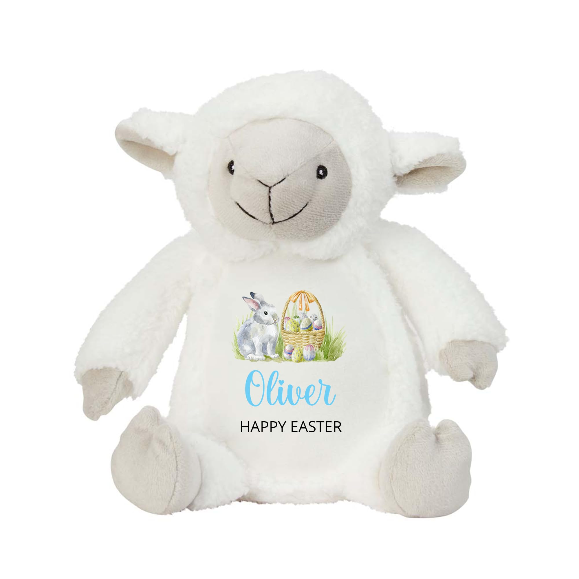 Personalised Easter Lamb Soft Toy with Name - Happy Easter Blue - Keepsake Gift