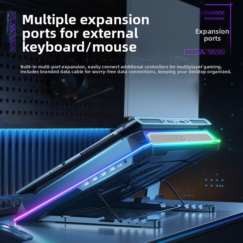 BlissfulAbode Base di raffreddamento per laptop con schermo LCD e luci RGB, supporto regolabile per laptop da 15-21 pollici, silenzioso, 6 ventole, base di raffreddamento 4 hub USB (A8)