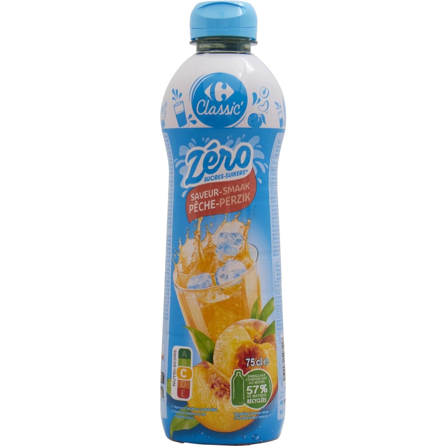 Saveur pêche sans sucres pour se rafraîchir sainement — CARREFAUR CLASSIC', sirop 75cL - Lot de 4