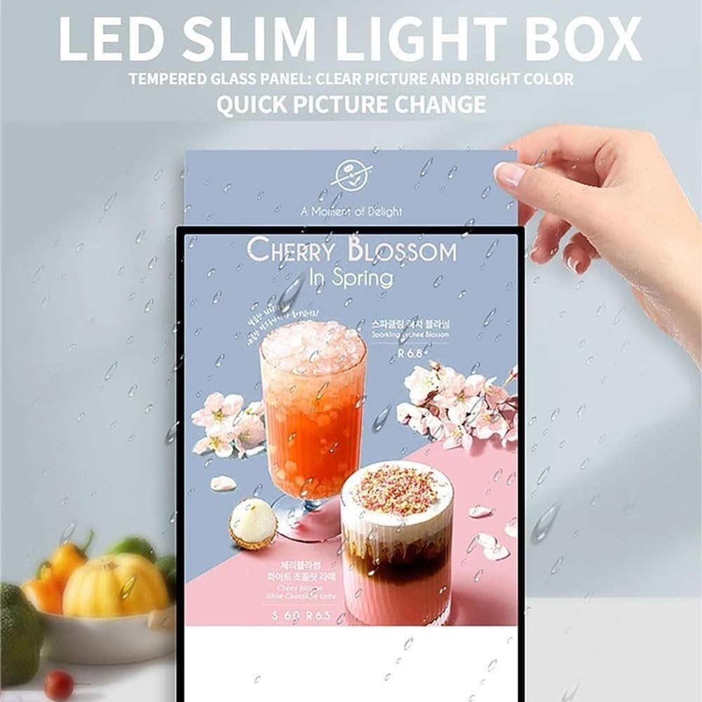 Caja de luz LED para publicidad y menú, cristal templado ultrafino, montaje en pared, para restaurantes, bares, tiendas y cafeterías