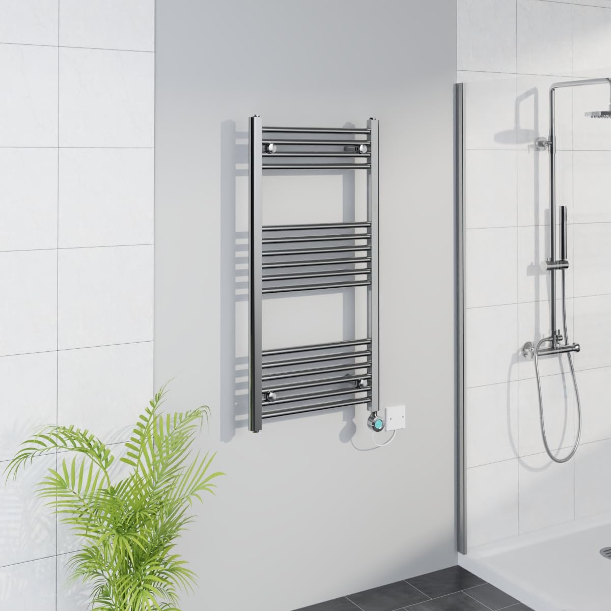 Warmehaus Smart WiFi Thermostatic Electric Bathroom Straight Heated Towel Rail Warmer Radiator with Timer 1000x500mm - Chrome