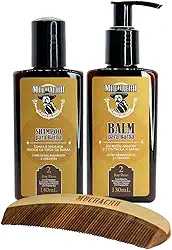 Kit Shampoo para Barba + Balm para Barba + Pente de Madeira Curvo Muchacho Bay Rum - Kit para limpeza, hidratação e modelagem da sua barba