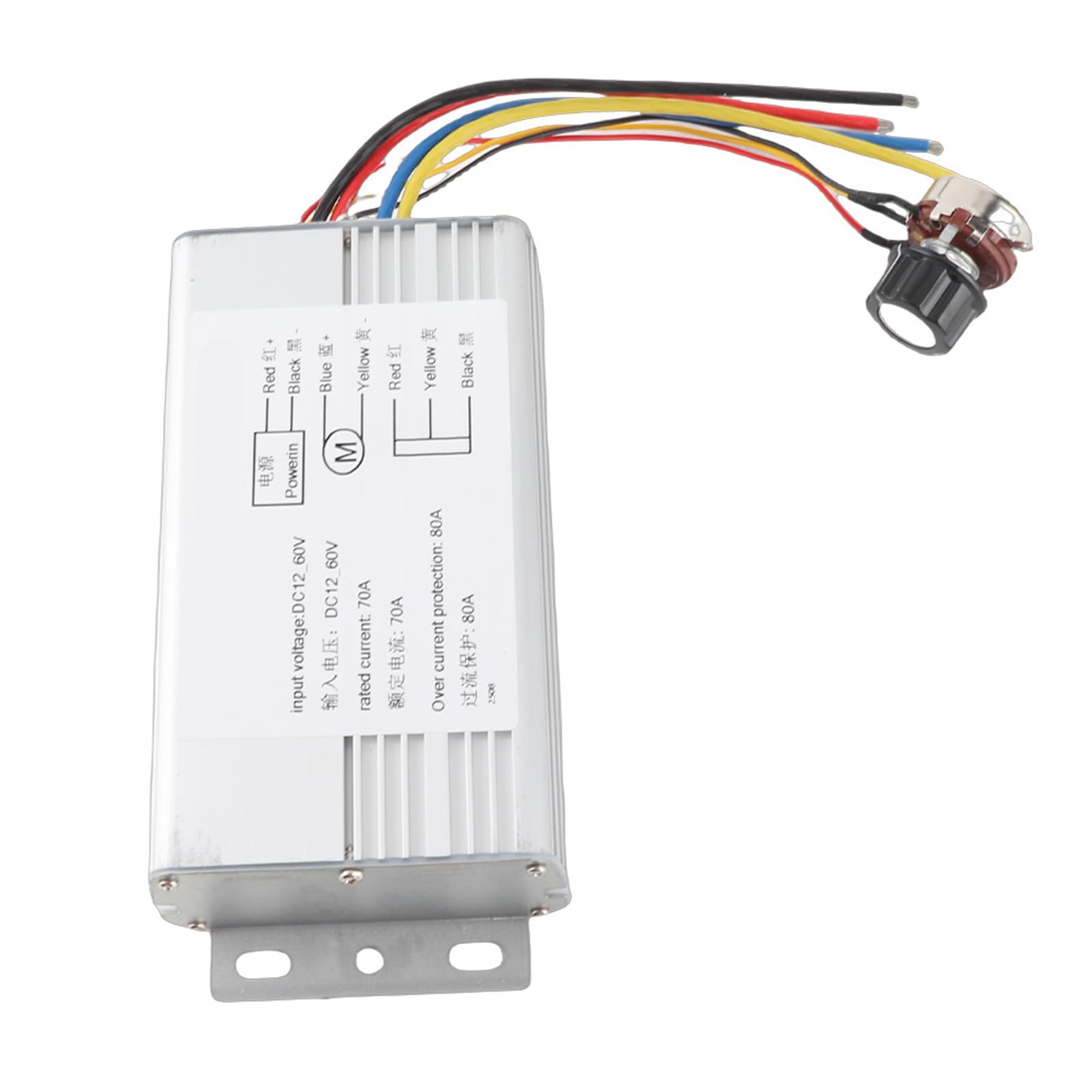 DC 12 V–60 V 70 A PWM-Motor-Drehzahlregler, einstellbarer Antriebssteuerungsregler, sanfte 0–100 % Drehzahlanpassung mit Drehknopf für Gleichstrommotoren bis zu 4000 W