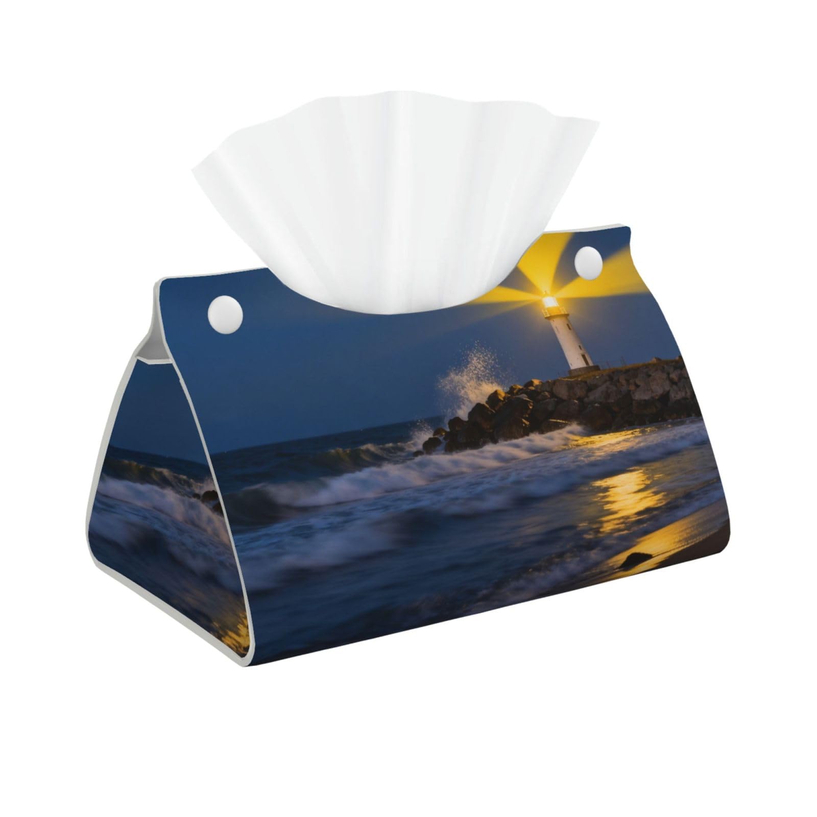 Lighthouse Coast Rock Long Leather Tissue Box Cover-Waterproof PU Leather Tissue Holder for Bathroom, Decorative Rectangular Tissue Case