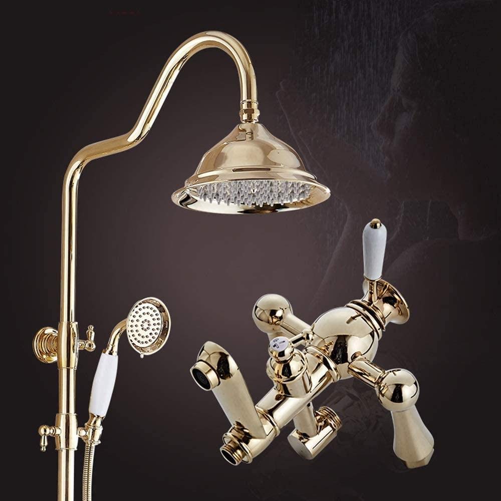 Ensemble de douche mitigeur or rétro avec colonne réglable et jet haute pression