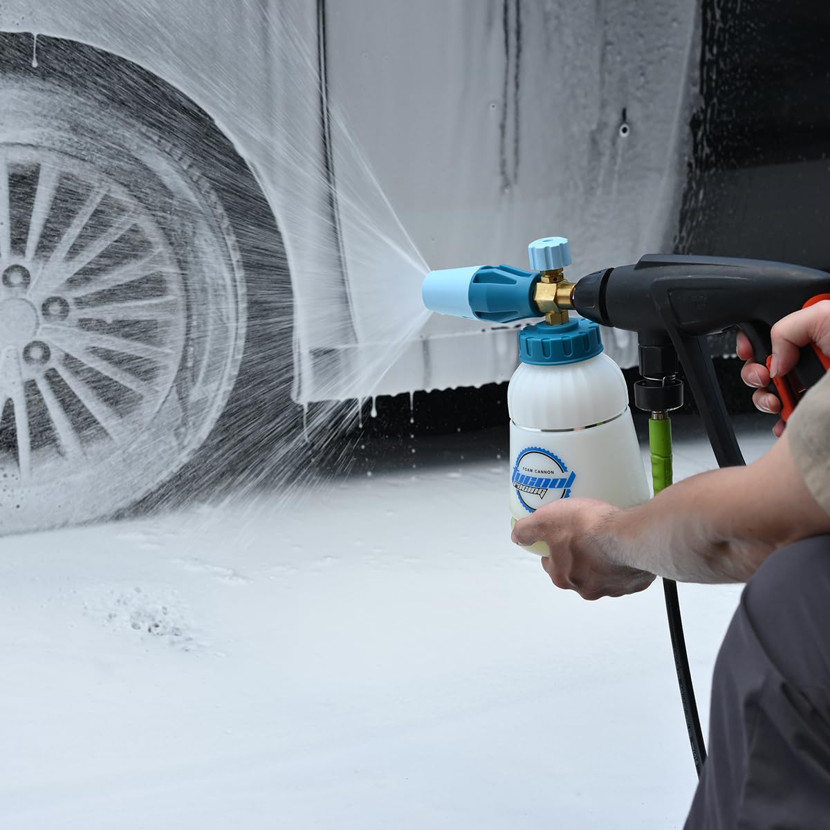 Regulowane działo piankowe – opryskiwacz z pianki śnieżnej 1000 ml z szybkim łączeniem 0,6 cm, kompatybilny z większością myjek ciśnieniowych i Karcher K1700/K1800/K1900 (niebieski)