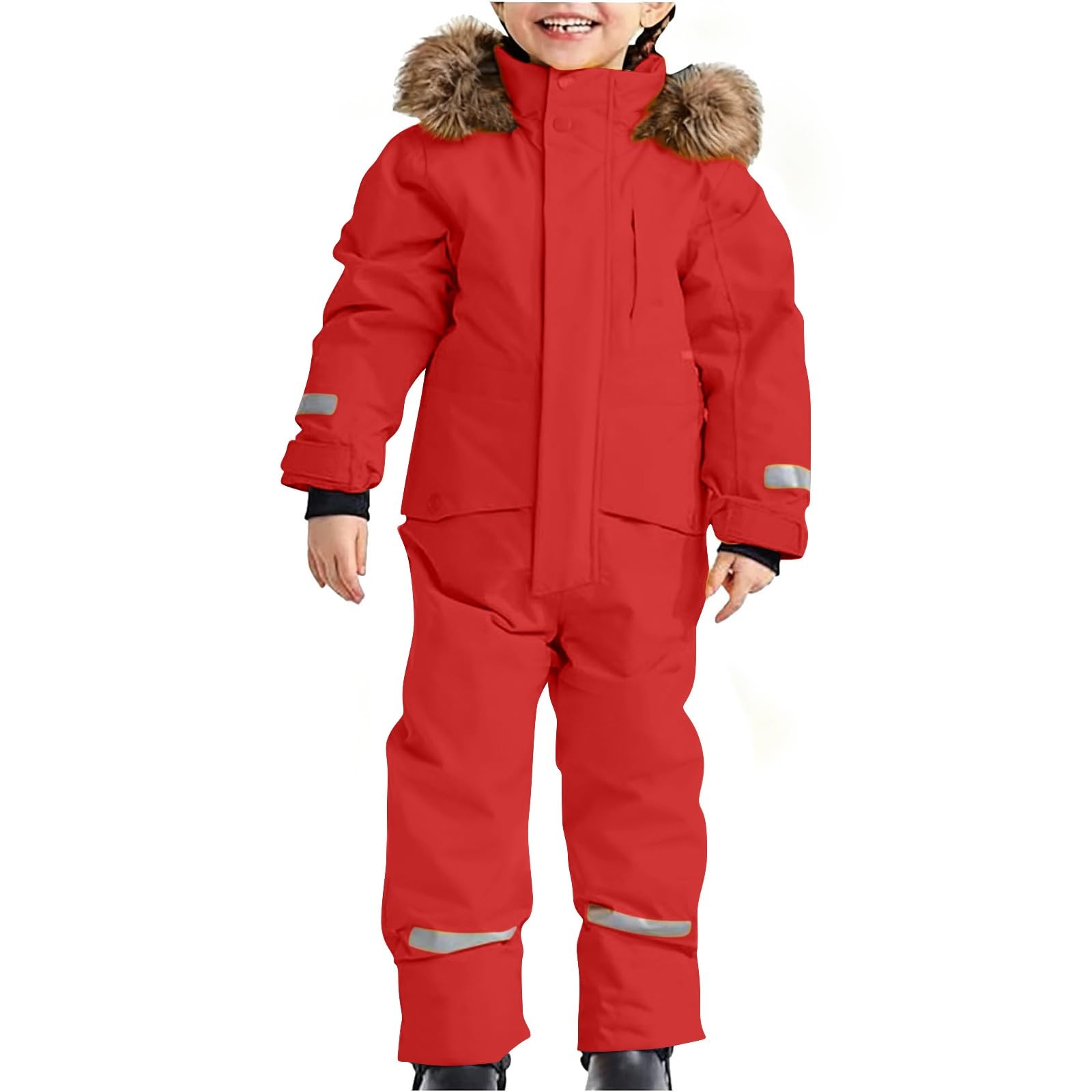 Tuta da neve per bambini con cappuccio e strisce riflettenti, tuta da sci termica, invernale, calda, da neve, antivento, con tuta rimovibile in softshell