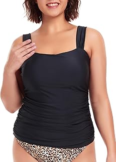 RELLECIGA Women's Bandeau Tankini Top Ruched Swimming Top