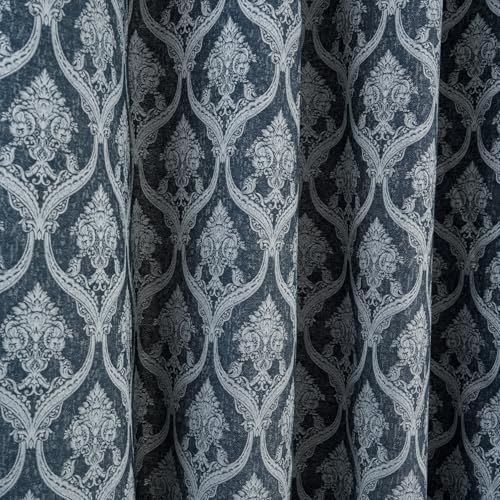 Image of haus & kinder Printed Jacquard Door Curtain 7 Feet Long Pack of 1 Door Curtain, 7 Feet Curtain for Door (Ornate Symphony, Sapphire Damask Design 130x213 CM)