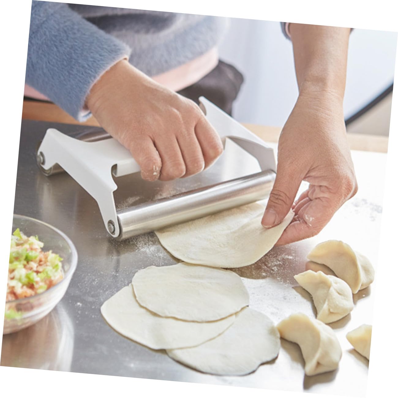 Kichvoe Rodillo de Cocina de Acero Inoxidable Resistente al Desgaste Diseño Extragrande para Panaderías y Pastelerías Profesional