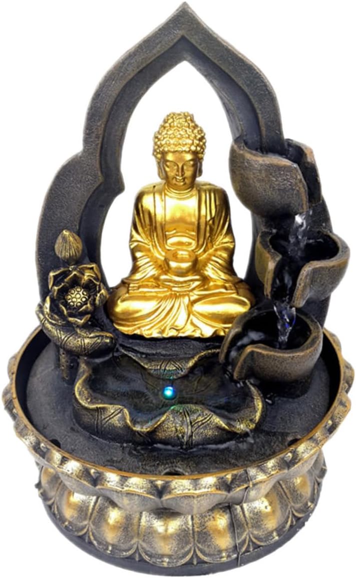 Unomor Buddha Waterfall Fountain Tabletop Sculpture Chinese Style Resin Water Feature for Office Decor Serene Ambiance with Flowing Water Home Decoration