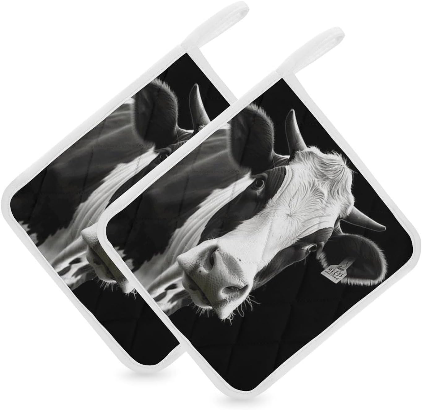 Animal Funny Cow Head Black White Polyester Heat Resistant Pot Pad Non Slip Anti Scald Hot Dish Mat Reusable Table Protector for Kitchen Hot Pot Mat Wear Resistant Heat Proof Table Pad for Countertop