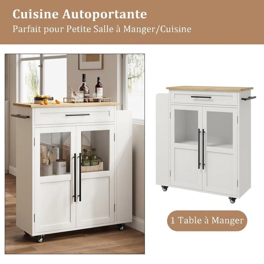 Îlot De Cuisine Mobile Style Campagnard Avec Roulettes Verrouillables