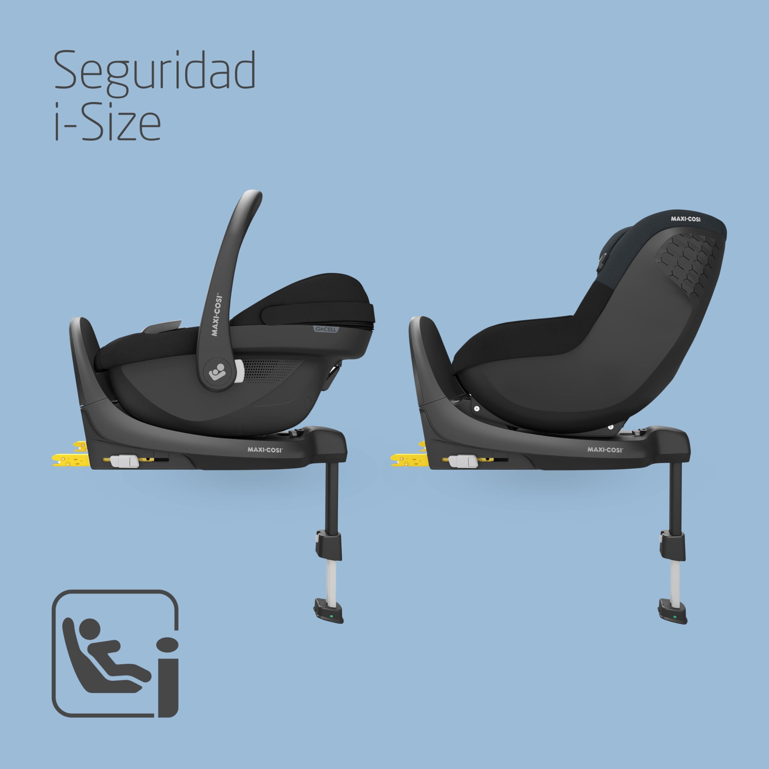 Maxi-Cosi FamilyFix S i-Size Base silla coche ISOFIX, Silla coche bebé Pebble S i-Size, Silla coche niño Pearl S i-Size - Instalación Click & Go, 0-4 a, 0-18 kg, 40-105 cm, Tonal Graphite