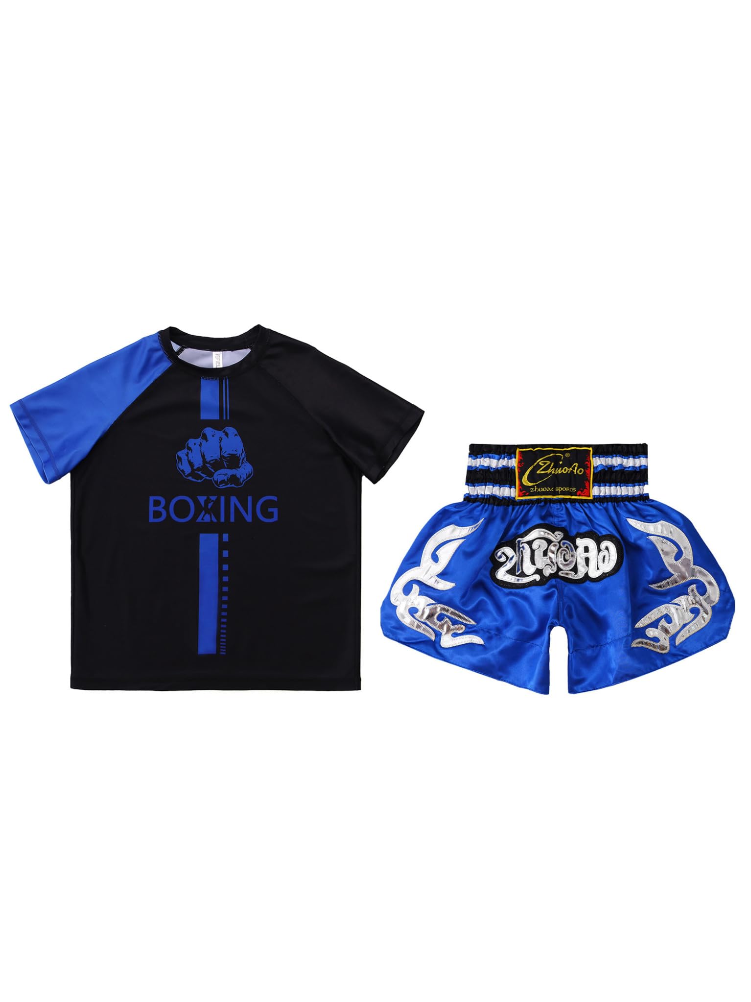 TTAO Set di pantaloncini da boxe per bambini, per Muay Thai, arti marziali, fitness, allenamento