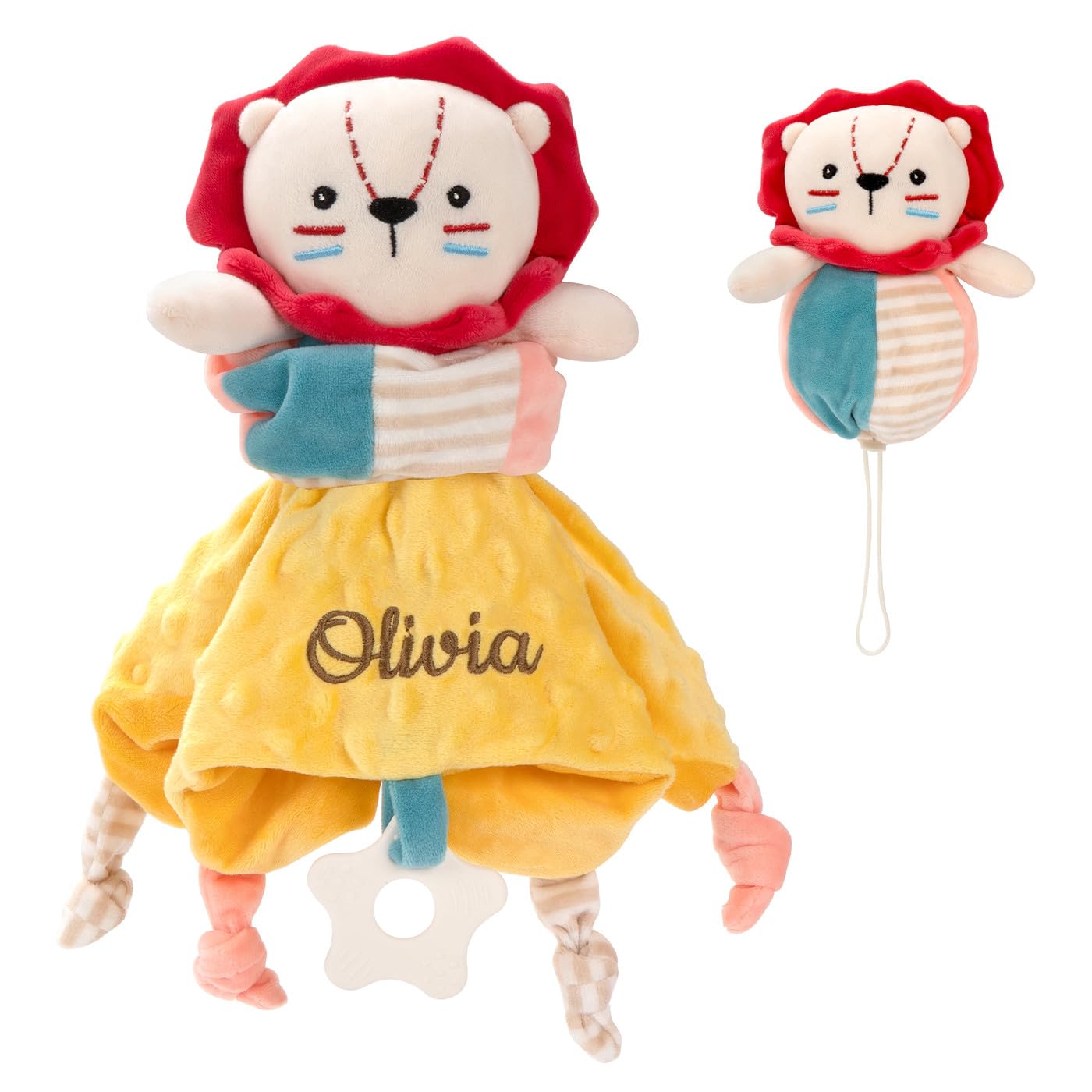 SIMYJOY Personalised Baby Comforter Gripping Ball Personalised Baby Blankets customised Gifts for Newborns Boys Girls Yellow Lion