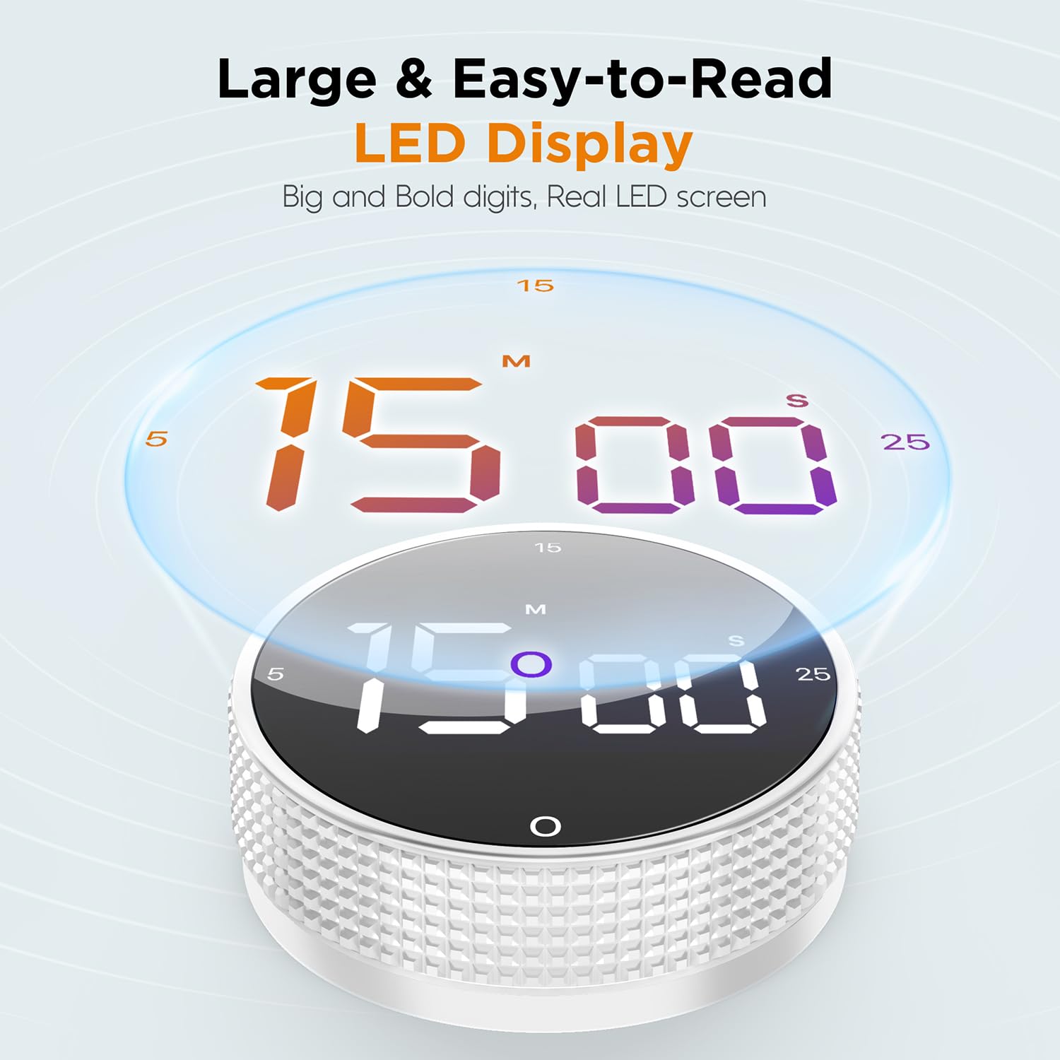Temporizador digital de cocina mejorado, temporizador magnético de cuenta regresiva con pantalla LED grande, 3 tiempos preestablecidos (5, 15, 25), 3 niveles de volumen, ideal para cocinar, hornear y