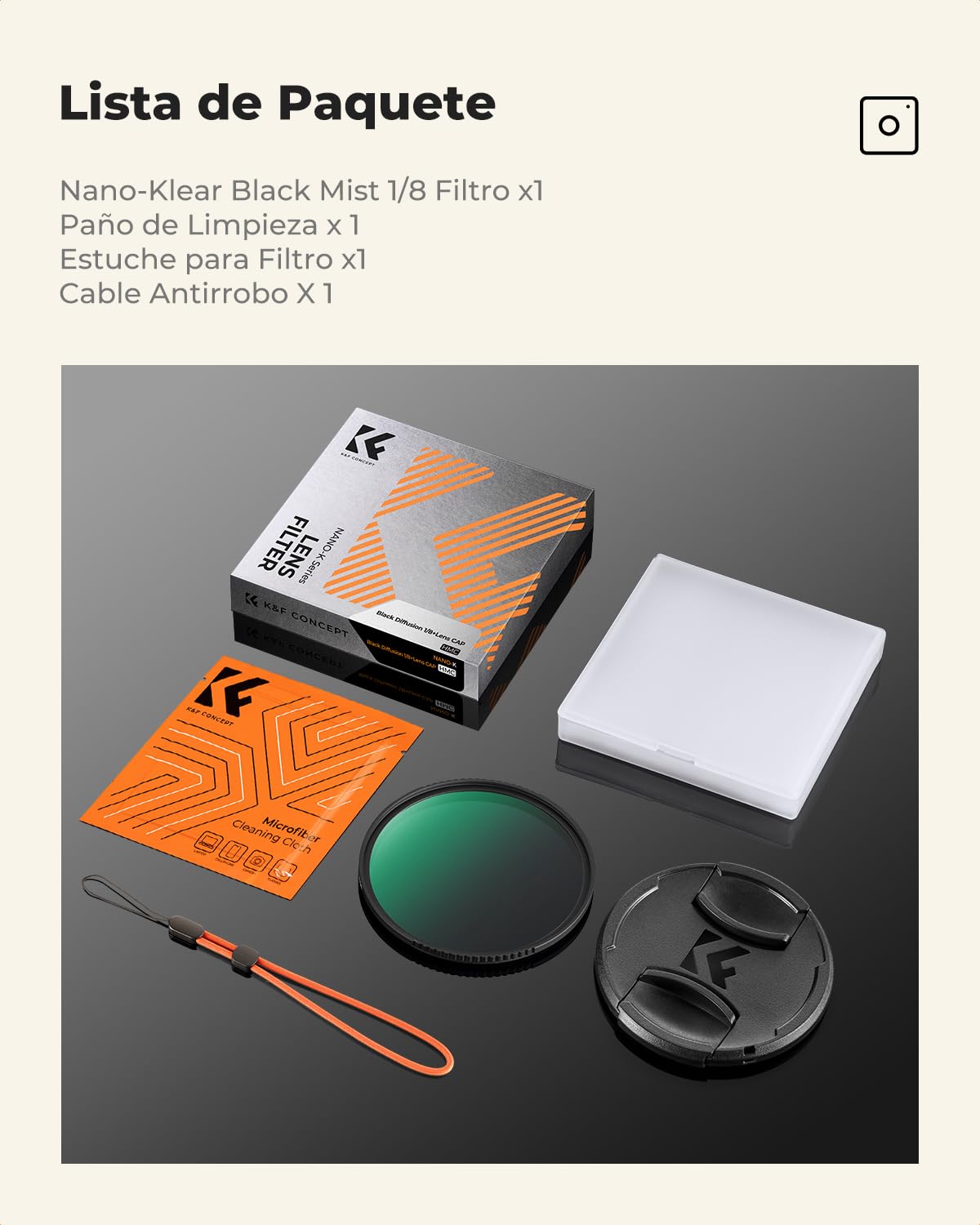 K&F CONCEPT Nano-Klear 37mm Filtro Black Mist Pro 1/8 con Tapa, Filtro Black Diffusion 1/8 Ultrafino Macro de Vidrio Óptico con Nano Revestimiento,Tapa de Lente & 3Pcs Paño Limpieza Microfibra