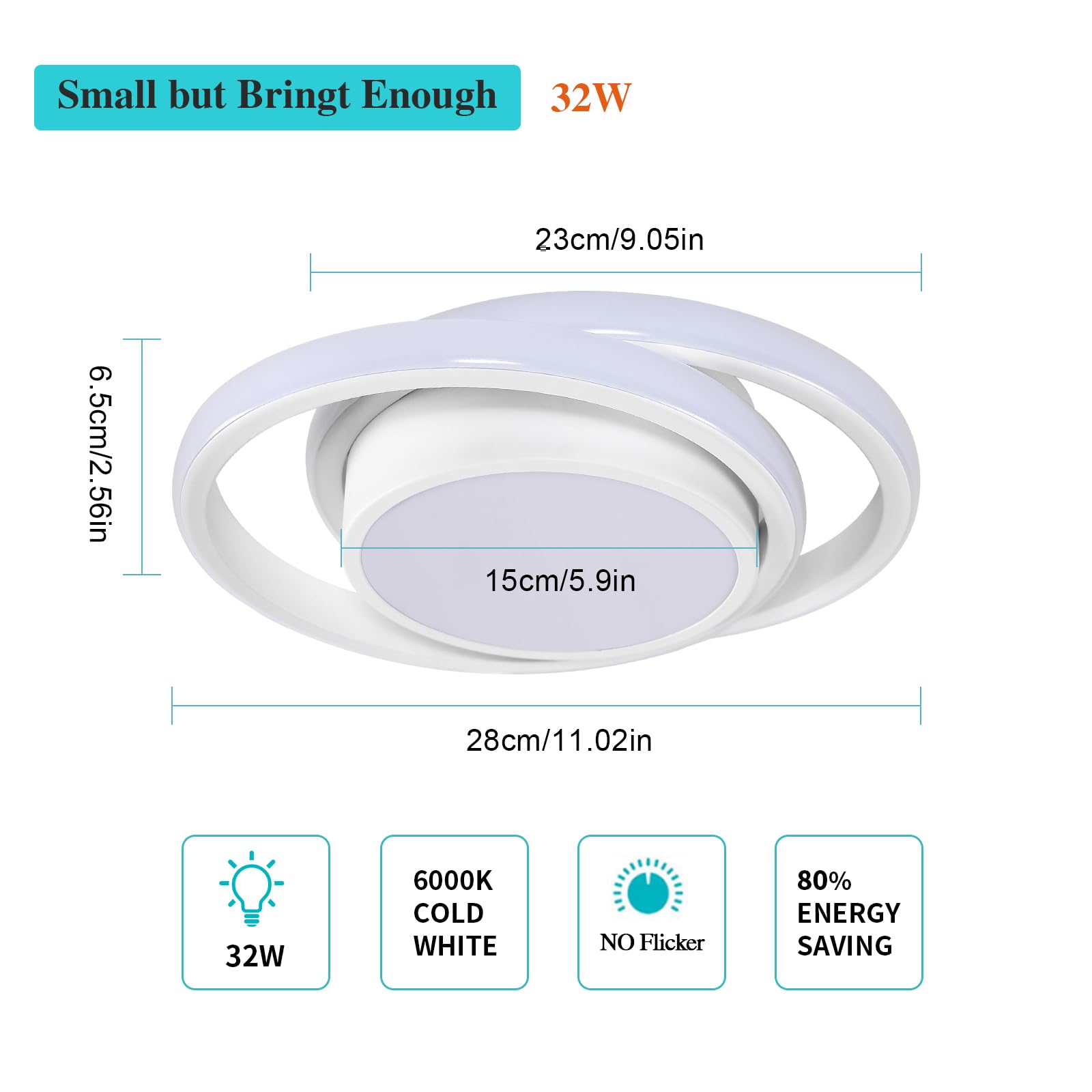 Comely Plafoniere LED, Lampada da Soffitto 32W 2350LM, Rond Plafoniere Moderno per Soggiorno Cucina Bagno Camera da Letto Corridoio, Bianco Freddo 6500K, Diametro 28cm