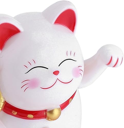 Miniatura 9 de Lucky Beckoning Cat - Gato de riqueza que agita con energía solar, decoración de Feng Shui para tienda, hogar, automóvil, 3 pulgadas de alto (blanco)