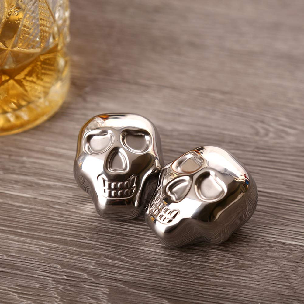 Stainless Steel Chilling Stones Reusable Skull Head Ice Cubes Set of 4-4 Silver Skulls - Whiskey Wine Beer Vodka Chillers — Amazon image 6
