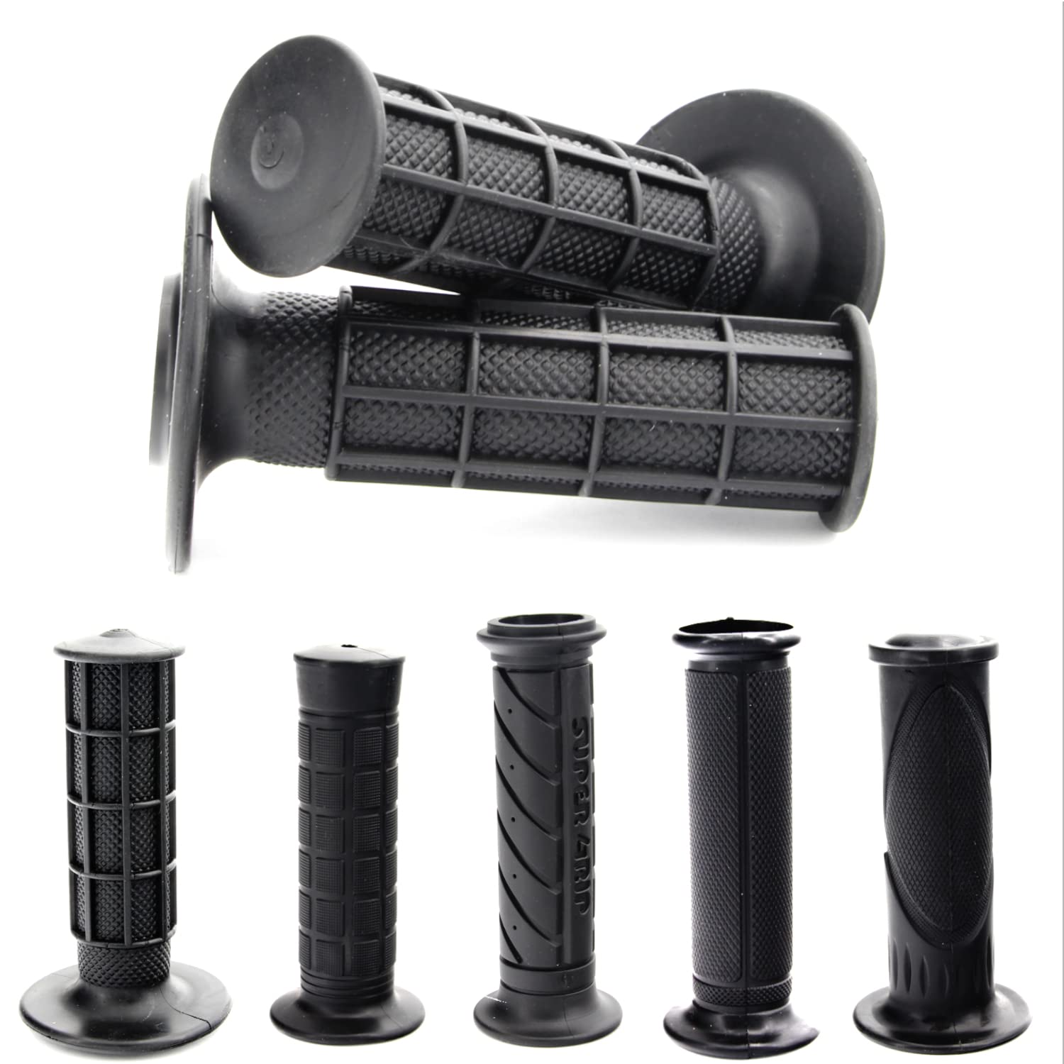 Area1 Uniwersalne uchwyty na kierownicę motocykla, 2 sztuki, 1 x 22 mm + 1 x 24-25 mm (7/8/1"), czarne, kompatybilne z KSR, (retro)