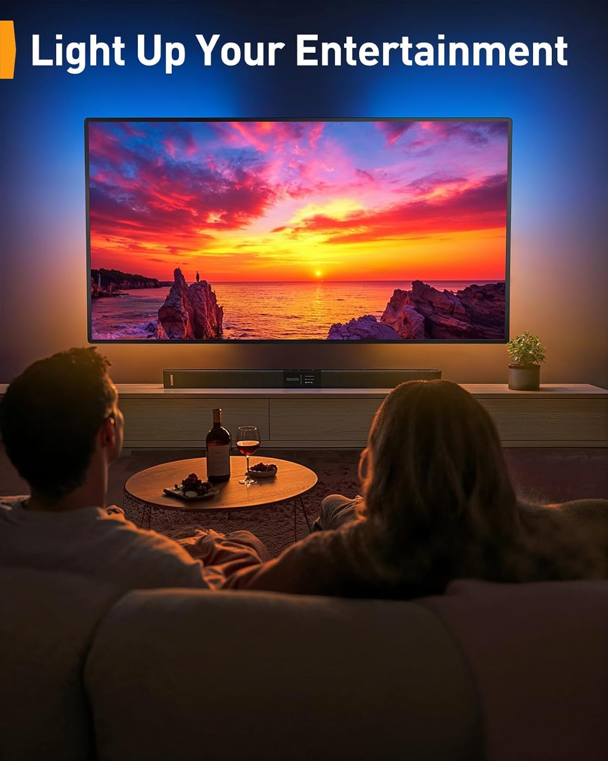 Perlegear Soporte TV Pared, para Televisores de 26 a 65 Pulgadas hasta 45 kg, Retroiluminación LED con Sincronización Musical, VESA Máximo 400x400 mm con Giro Extensión y Inclinación PGMF20