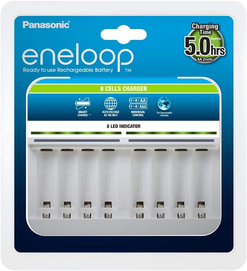 Eneloop Panasonic Intelligent Premium Charger for 1-8 NI-MH Batteries AA/AAA,White