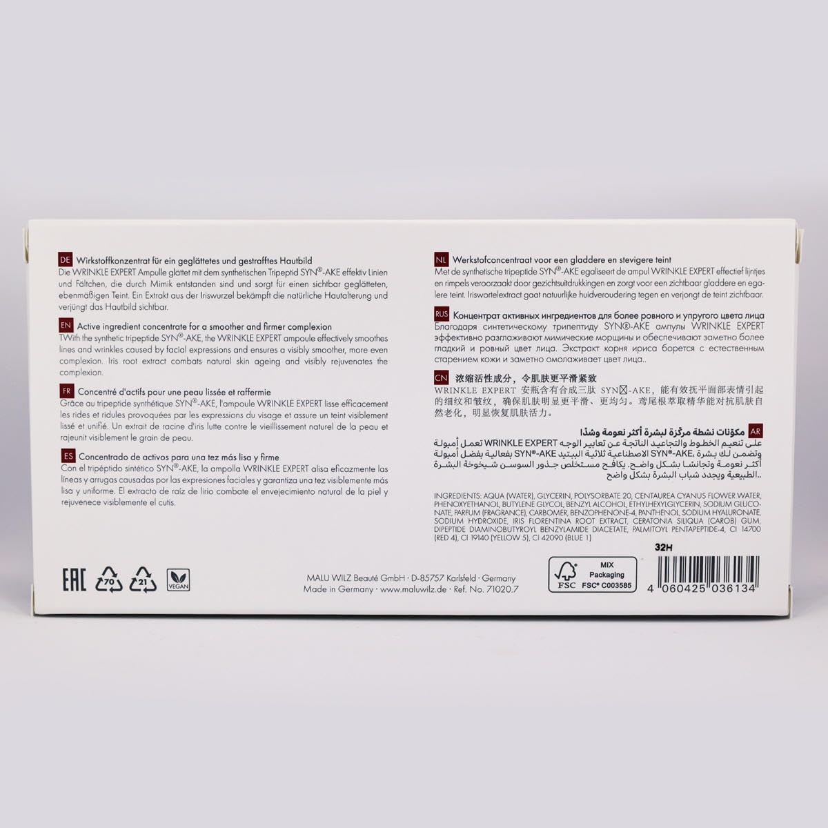Malu Wilz Wrinkle Expert - Set di fiale vegane, 7 x 2 ml, formula per la cura del viso contro rughe e linee, anti-rughe, per una pelle liscia e tonica