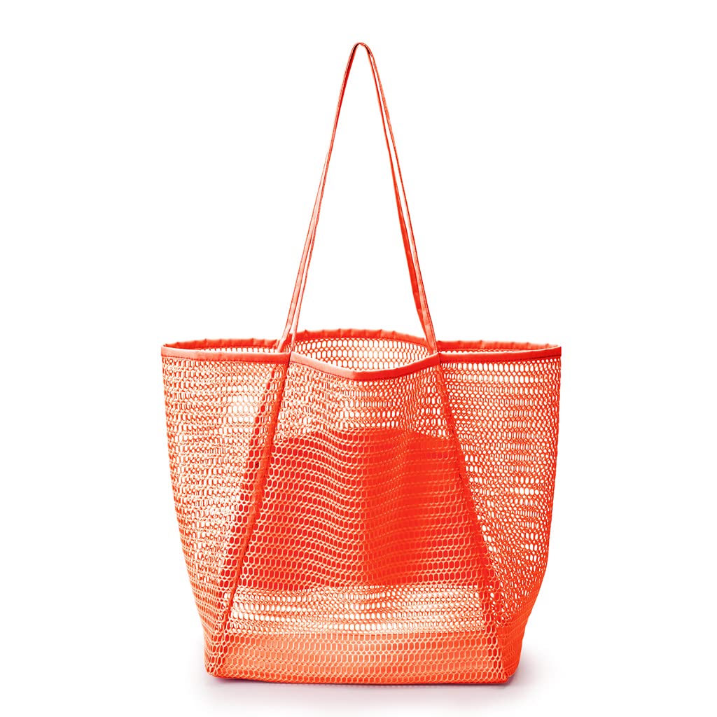 QUCH Beach Bags for Women 25L Large Mesh Tote Bag Foldable Shoulder Handbag with Zipper Pocket for Beach Pool Vacation