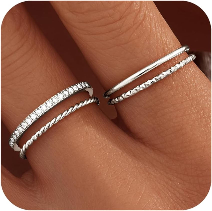 Dainty Thin Gold Rings for Women Non Tarnish, Stackable 14K Gold Plated Cubic Zirconia Wedding Bands Ring Set, Waterproof Simple Trendy Minimalist Statement Engagement Promise Thumb Pinky Stacking Rings for Women Size 5 6 7 8 9 10 11