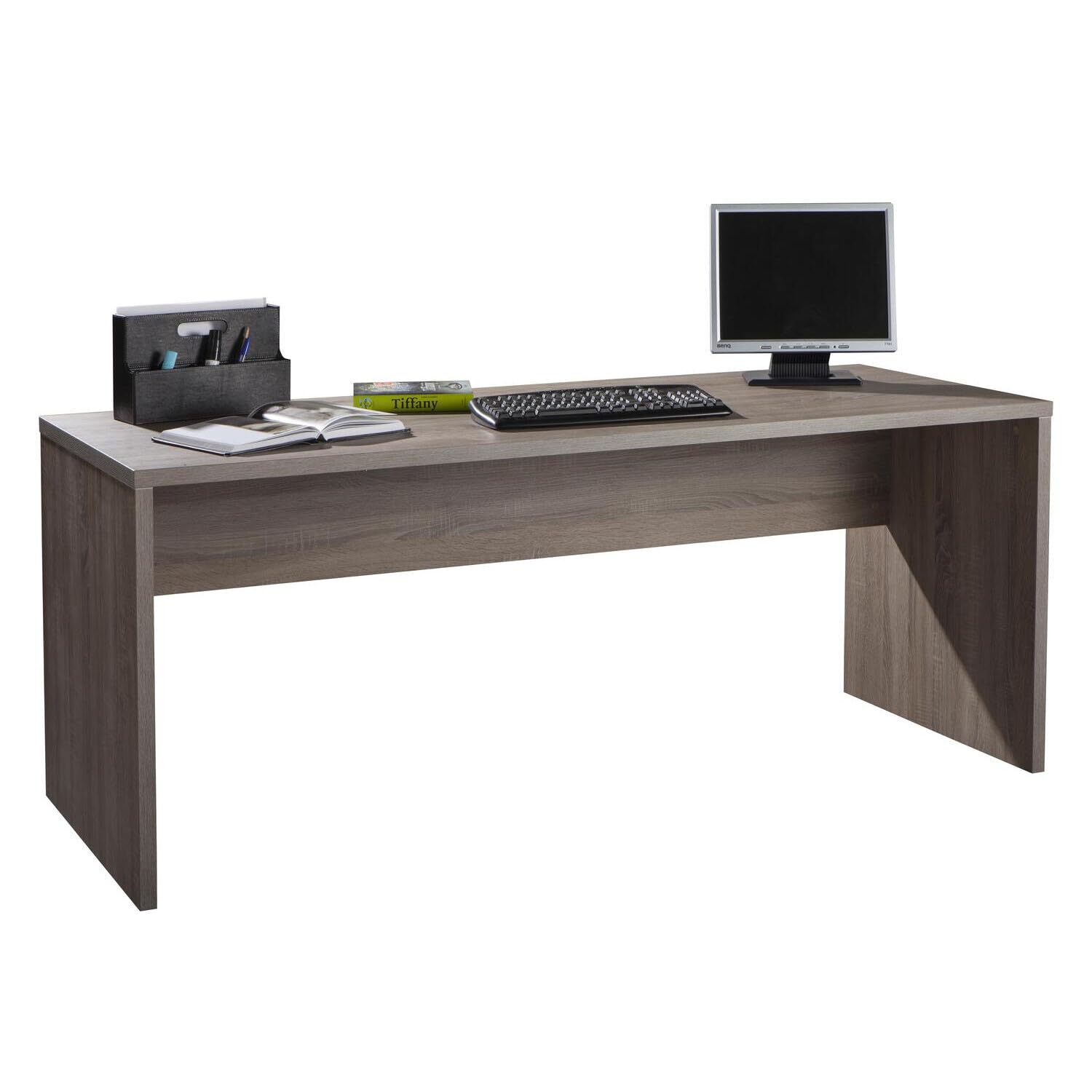 Composad Scrivania Larga e Moderna Legno Ufficio, Rovere Tartufo, L 178 h 75 p 69