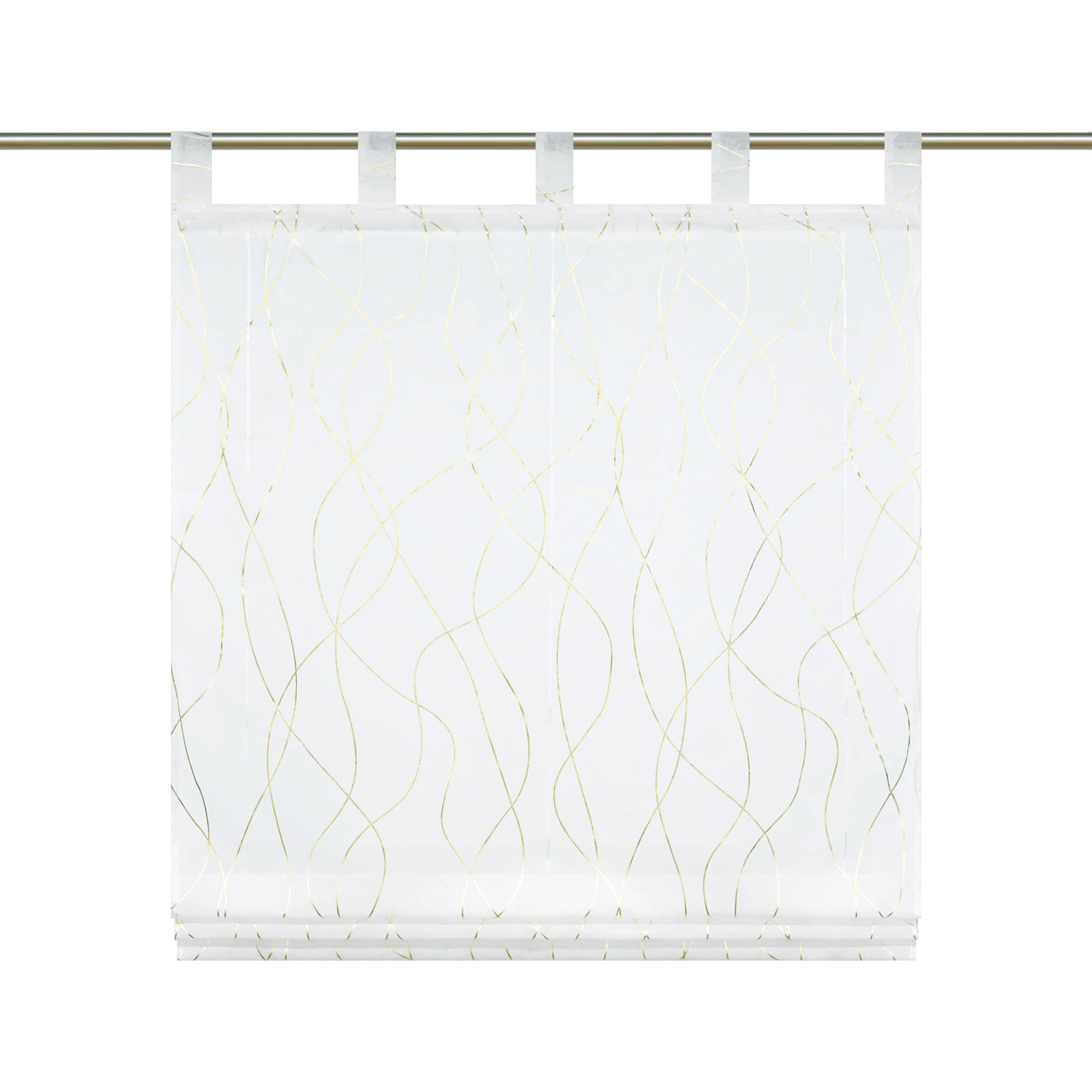 ESLIR Raffrollo mit Schlaufen Transparente Raffgardinen Schlaufenrollo Modern Gardinen Küche Voile mit Wellen-Muster Gold BxH 140x150cm 1 Stück