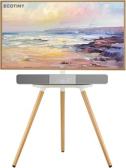 Tripod Easel TV Stand for 43-65" TVs, Height-Adjustable Swivel Corner Floor TV Stand with Wooden Tray, VESA 400x400 LCD/LED/OLED Compatible, Minimalist White