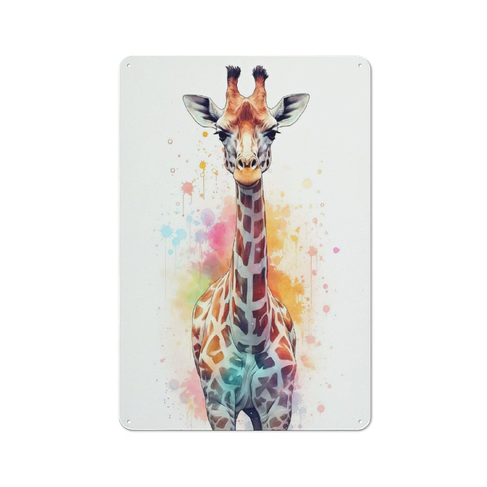 Junmoney Style-10 Cute Watercolor Giraffe Shed Style Metal Wall Decor 30X20cm, Tin Sign For Conservatory, Home Bar Or Utility Room